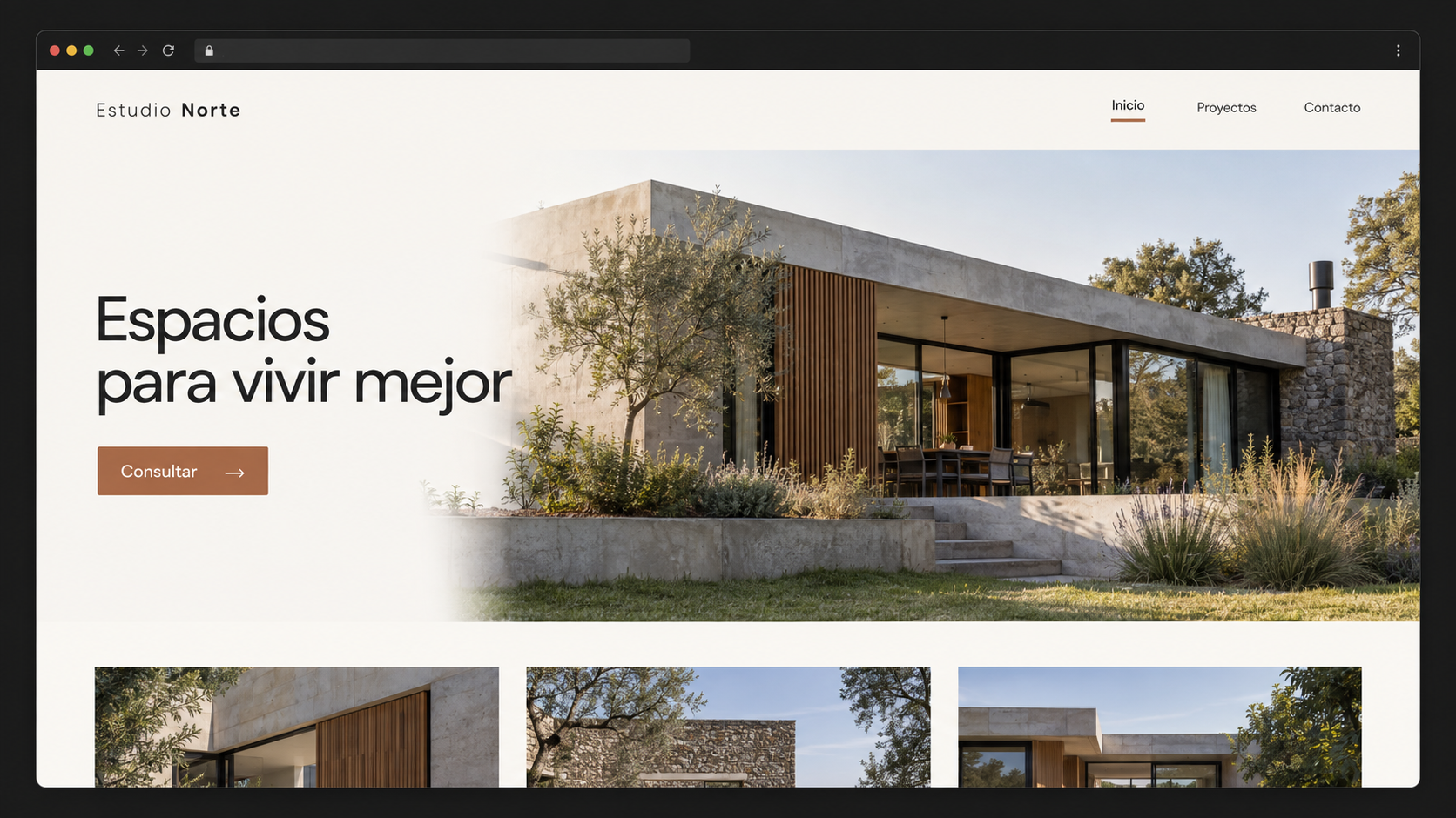 Ejemplo de una landing comercial de arquitectura